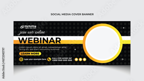 Corporate business live webinar facebook social media cover template and web banner design. Webinar social media cover or web banner template design. Webinar banner template layout.