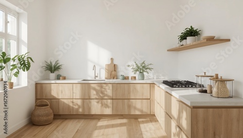 Serene Minimalist Kitchen with Zero-Waste Storage
