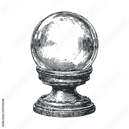 Detailed crystal ball on decorative pedestal for mystical decor. Vector illustration