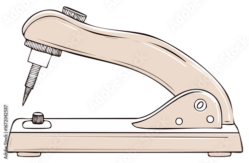Illustration of an Antique Sewing Awl Tool with Adjustable Sharp Point Ready to Make a Stitch