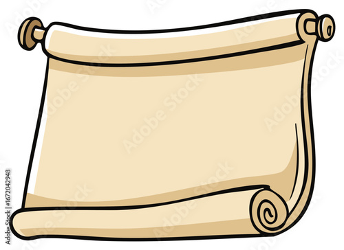 Blank Scroll Cartoon Illustration Isolated on White Ready for Your Text or Message, Rolled Parchment Ready to Write
