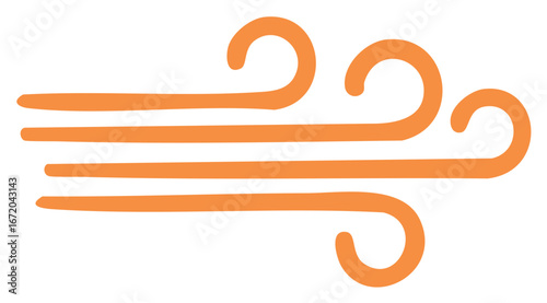 Orange stylized wind icon representing flowing air or breeze symbol