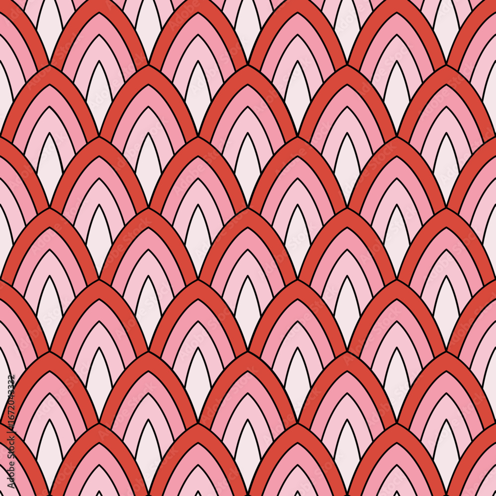 Vintage Pink Gradient Style Wallpaper. Modern Repeating Seamless Motif. Abstract Background with Symmetrical Art Deco Geometric Pattern 