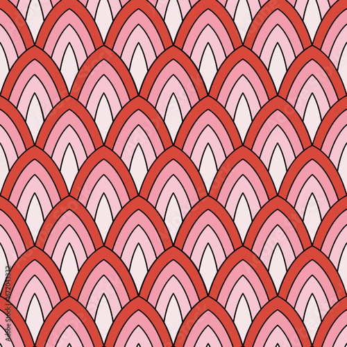 Vintage Pink Gradient Style Wallpaper. Modern Repeating Seamless Motif. Abstract Background with Symmetrical Art Deco Geometric Pattern 