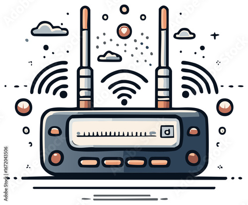Stylized Wireless Radio Communication Device Vector Illustration with Antennas
