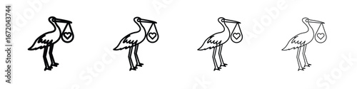 Stork with baby icons. line strokes simple icons