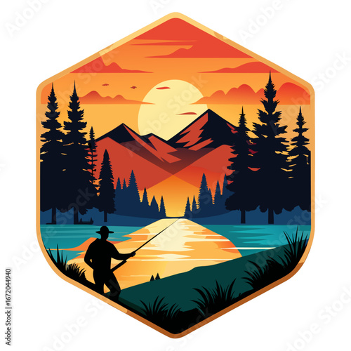 Sunset Fishing T-shirt Design – Riverside Nature Illustration