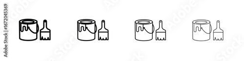Paint bucket and paint brush icons. line strokes simple icons
