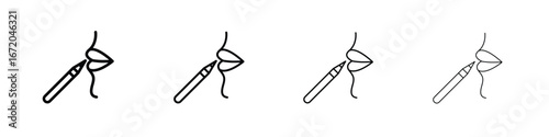 Lip pencil icons. line strokes simple icons