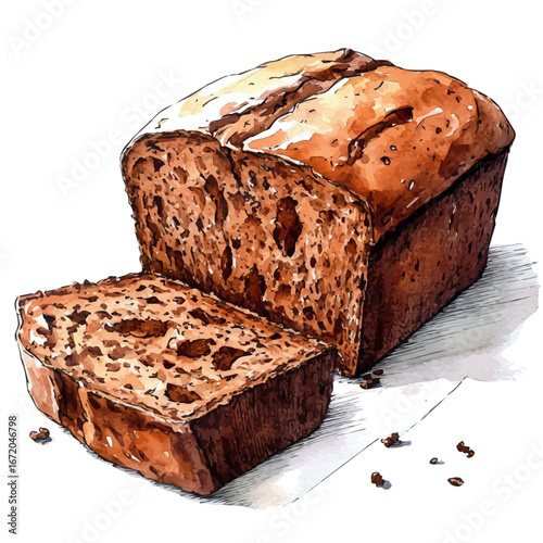 Sliced Pumpkin Bread, watercolor illustration vector, isolated on a white background.