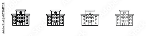 Hospital building icons. line strokes simple icons