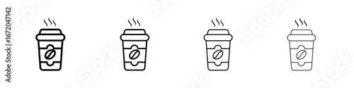 Hot coffee cup icons. line strokes simple icons