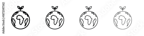 Green earth planet icons. line strokes simple icons