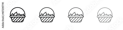 Fruit basket icons. line strokes simple icons