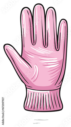 Hand drawn illustration of a pink rubber glove for cleaning and hygiene