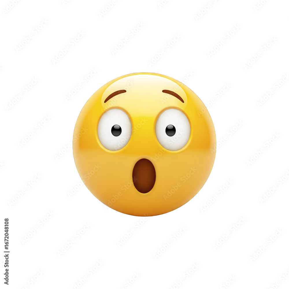 Fototapeta premium A surprised yellow emoji with wide eyes and an open mouth on a black background is displayed here