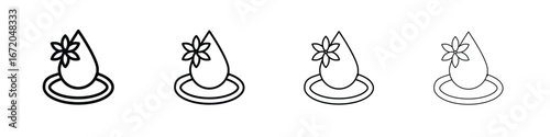 Essentials oil drop icons. line strokes simple icons