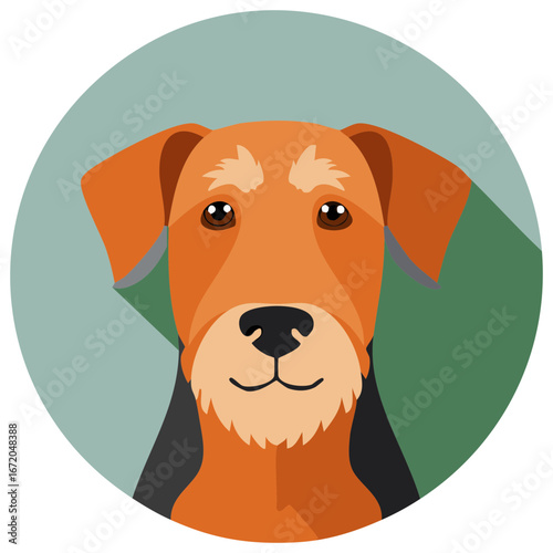 Airedale Terrier Dog Portrait: Circular Flat Design Illustration of Breed Head