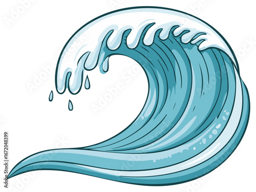 Cartoon Illustration of a Large Ocean Wave Crashing