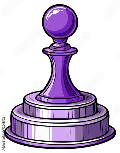 Stylized cartoon vector illustration of a shiny purple chess pawn game piece