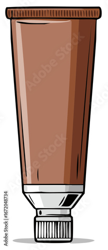 Tube Container Illustration of Brown Cream or Paint with Silver Cap for Cosmetic or Toiletry Needs