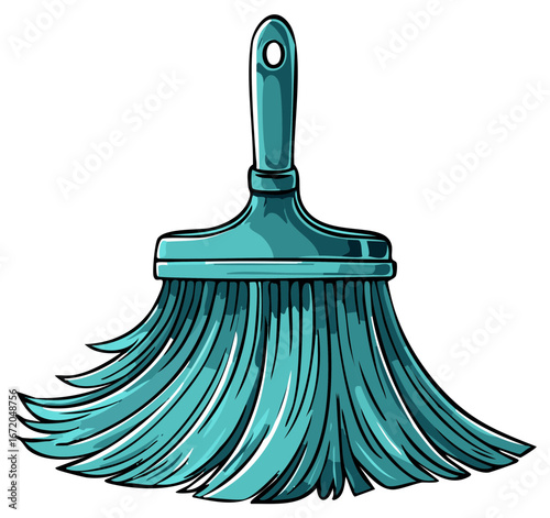 Vibrant teal cartoon household cleaning dust brush illustration