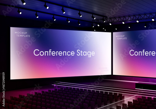Angled View Conference Stage Screen Mockup