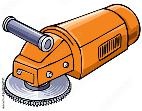 Orange angle grinder tool illustration on white background