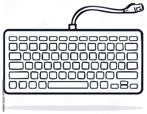 Hand-drawn illustration of a computer keyboard with a connected cord.