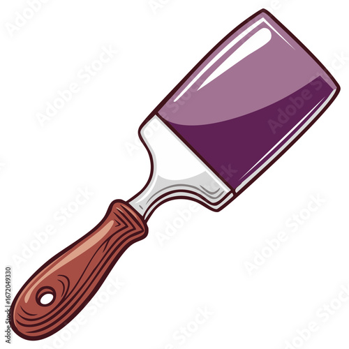 Cartoon putty knife scraper tool with a wooden handle vector illustration