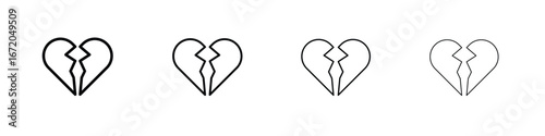 Broken heart icons. line strokes simple icons