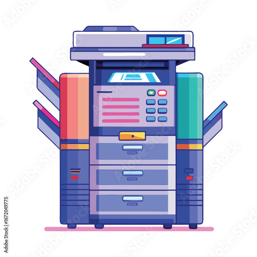 Modern Office Photocopier Machine Vector Illustration – Colorful Printer and Scanner Design