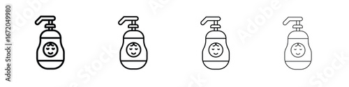Baby shampoo icons. line strokes simple icons