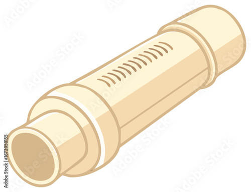 Cartoon Vector of an Isolated Beige Cylindrical Flute Instrument with Sound Holes