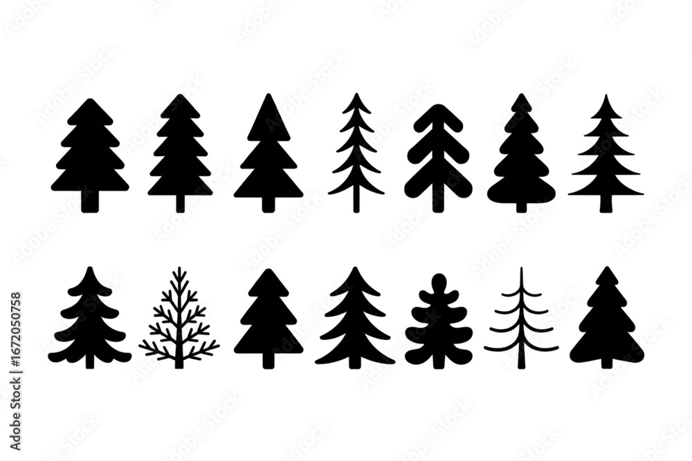 Obraz premium Collection of christmas tree silhouettes isolated on transparent background