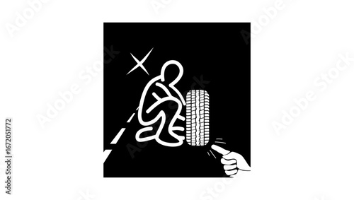 changing a tire on the road is dangerous, black isolated silhouette