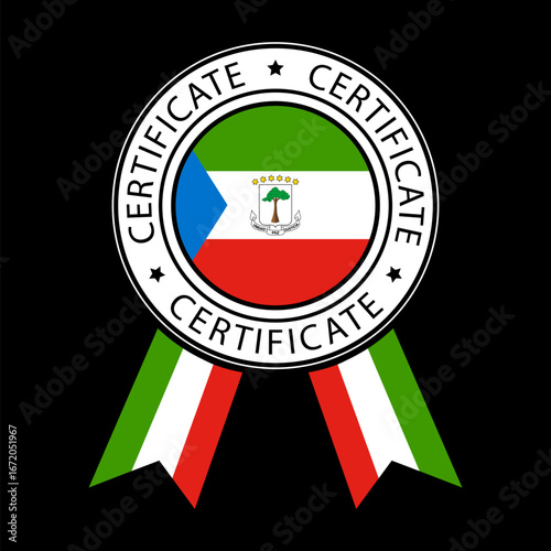 Vector illustration of Equatorial Guinea ribbon certificate on black background.