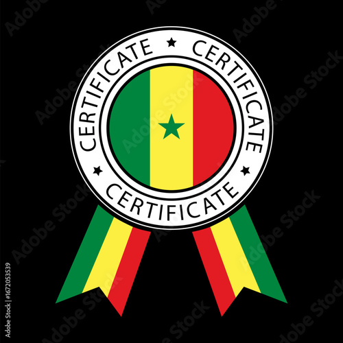 Vector illustration of Senegal ribbon certificate on black background.