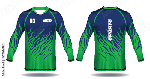 Modern blue and green sports jersey with abstract design
