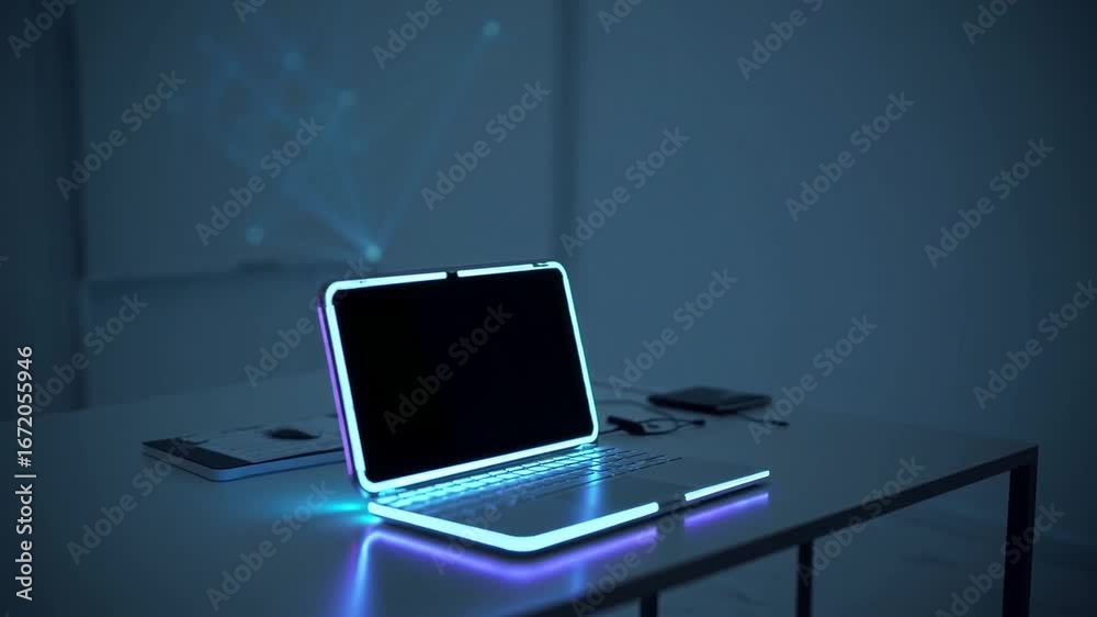 compact luminous computing device with dark display situated on ...