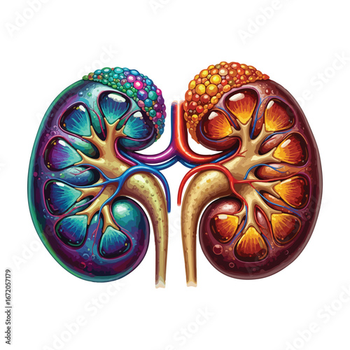Detailed colorful illustration of human kidneys - Vector Human Organs