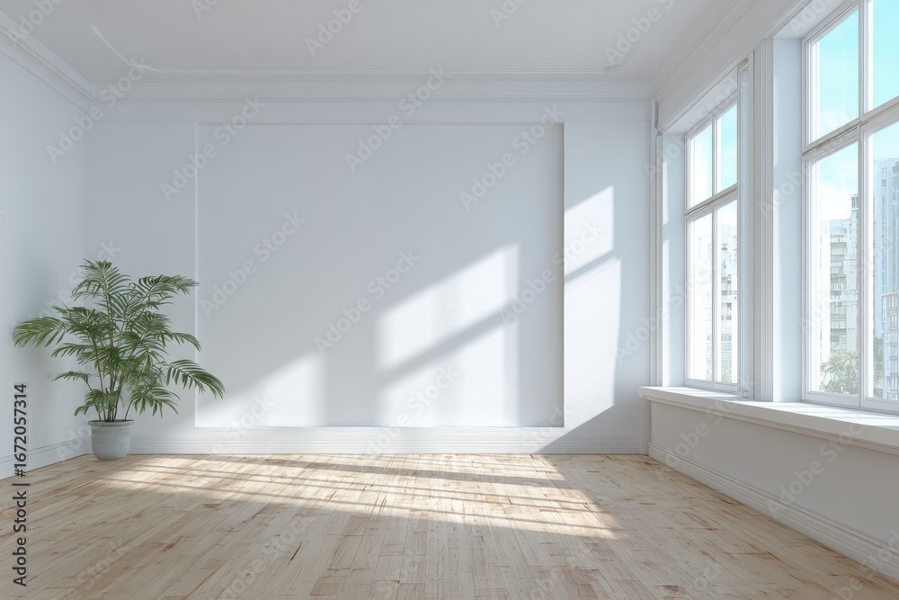 Obraz premium Empty bright room with large windows