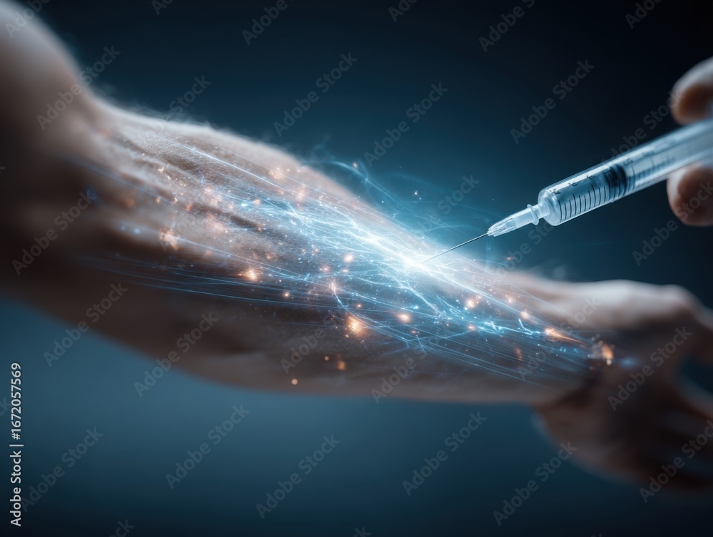 Fototapeta premium AI Smart Vaccine Injection with Digital Immune Response Visualization