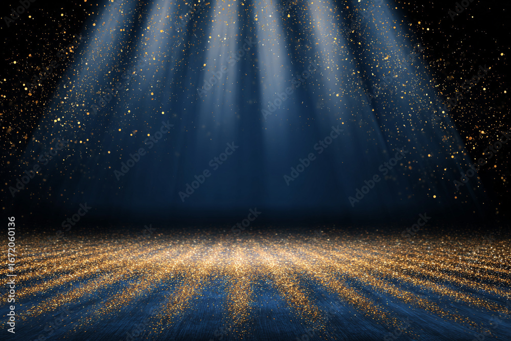 custom made wallpaper toronto digitalGolden glitter falling on dark blue background with spotlights