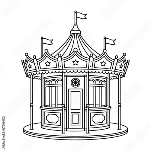 Classic carousel tent outline drawing for amusement park fun