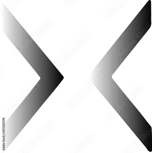Abstract gradient chevron shapes facing each other symbolizing connection or opposition against a clean white background