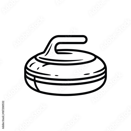 Simple line drawing of a curling stone with handle