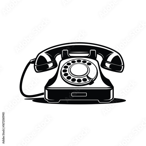 Vintage rotary dial telephone in black and white