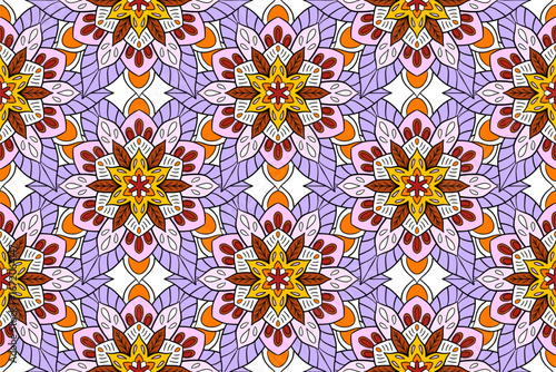 Colorful oriental mandala flower seamless pattern - modern mehndi floral background