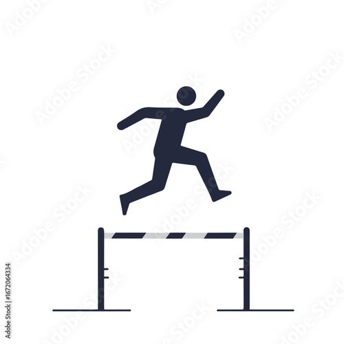 Silhouette of person jumping over hurdle during track and field competition, symbolizing overcoming obstacles and achieving success, depicted in minimalist style.